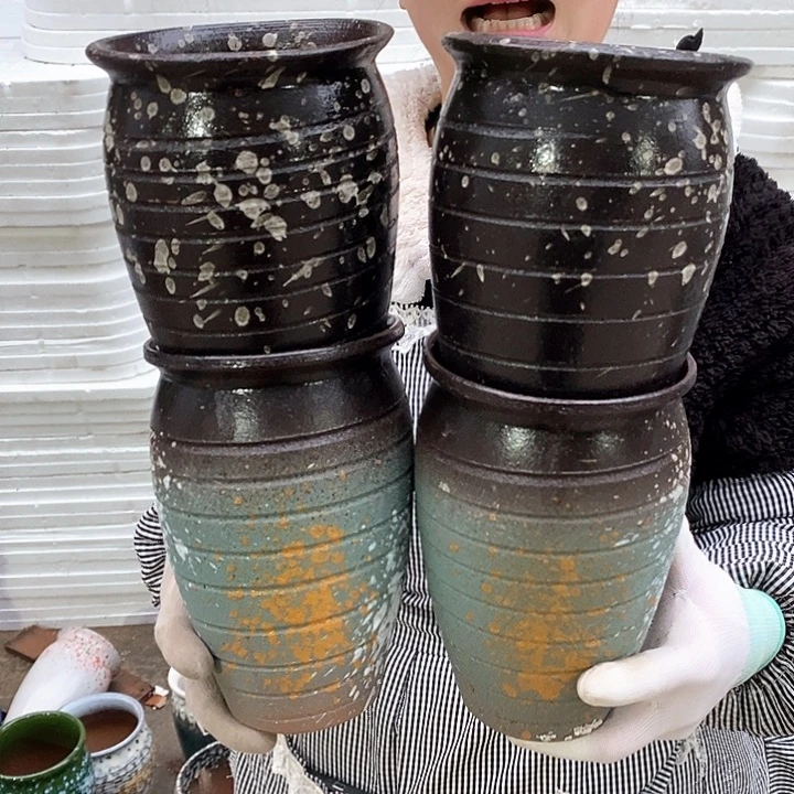 红泥花盆瑕疵口13高18