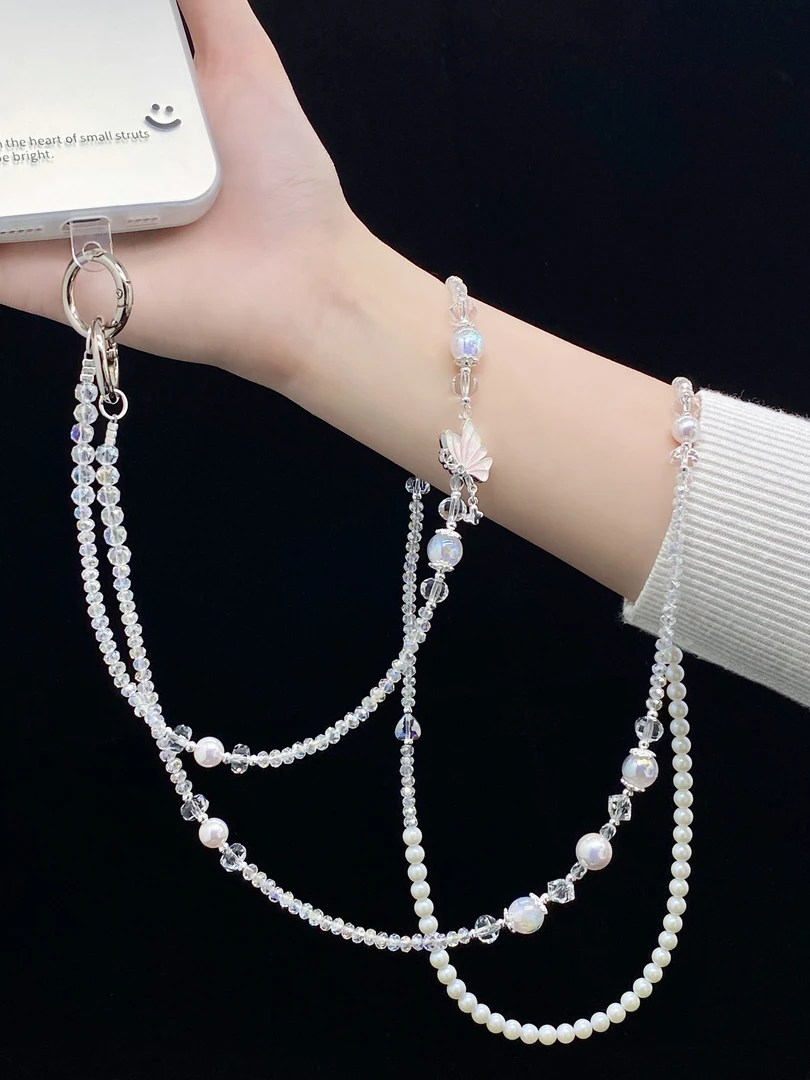 Linkage长款水晶斜挎挂脖链条蝴蝶串珠挂绳包挂链通用背带式挂链