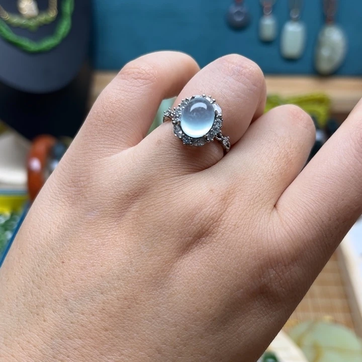 蛇纹石玉银S925镶嵌戒指