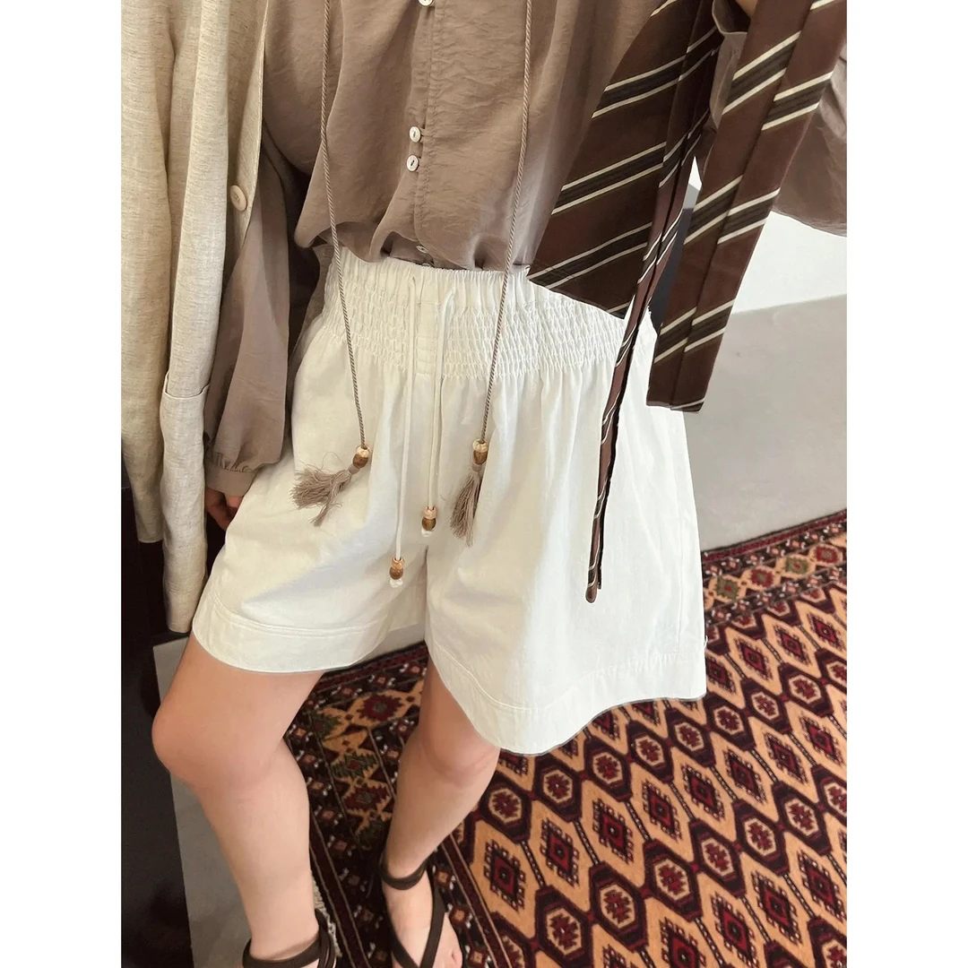 ZHOUZHOUDE【晚风】春夏打揽抽绳工艺阔腿休闲造型短裤