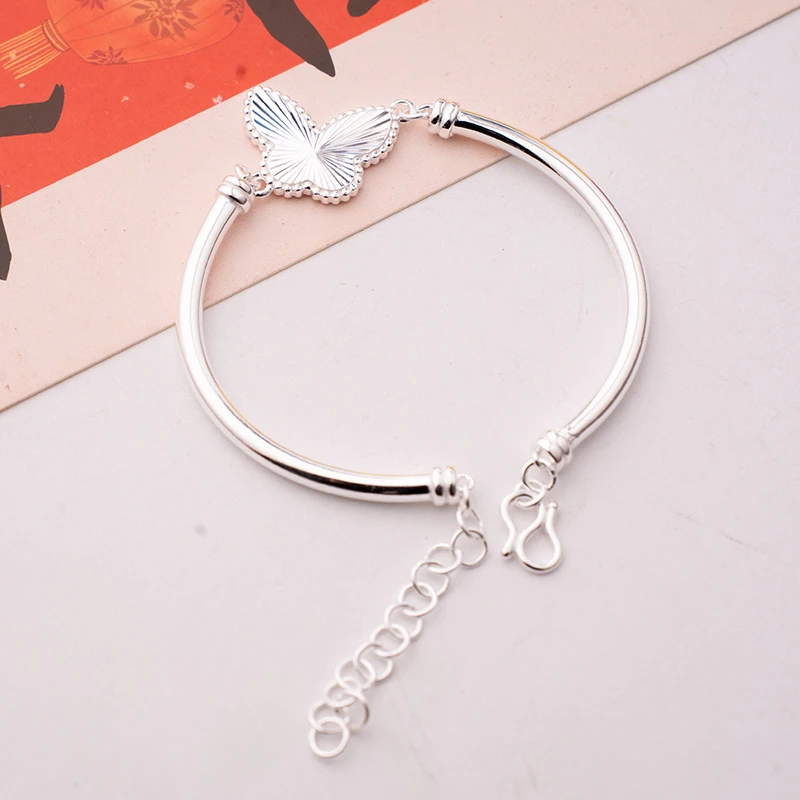 足银手镯 999纯银半镯大女童成人简约女生韩版百搭时尚手镯手链