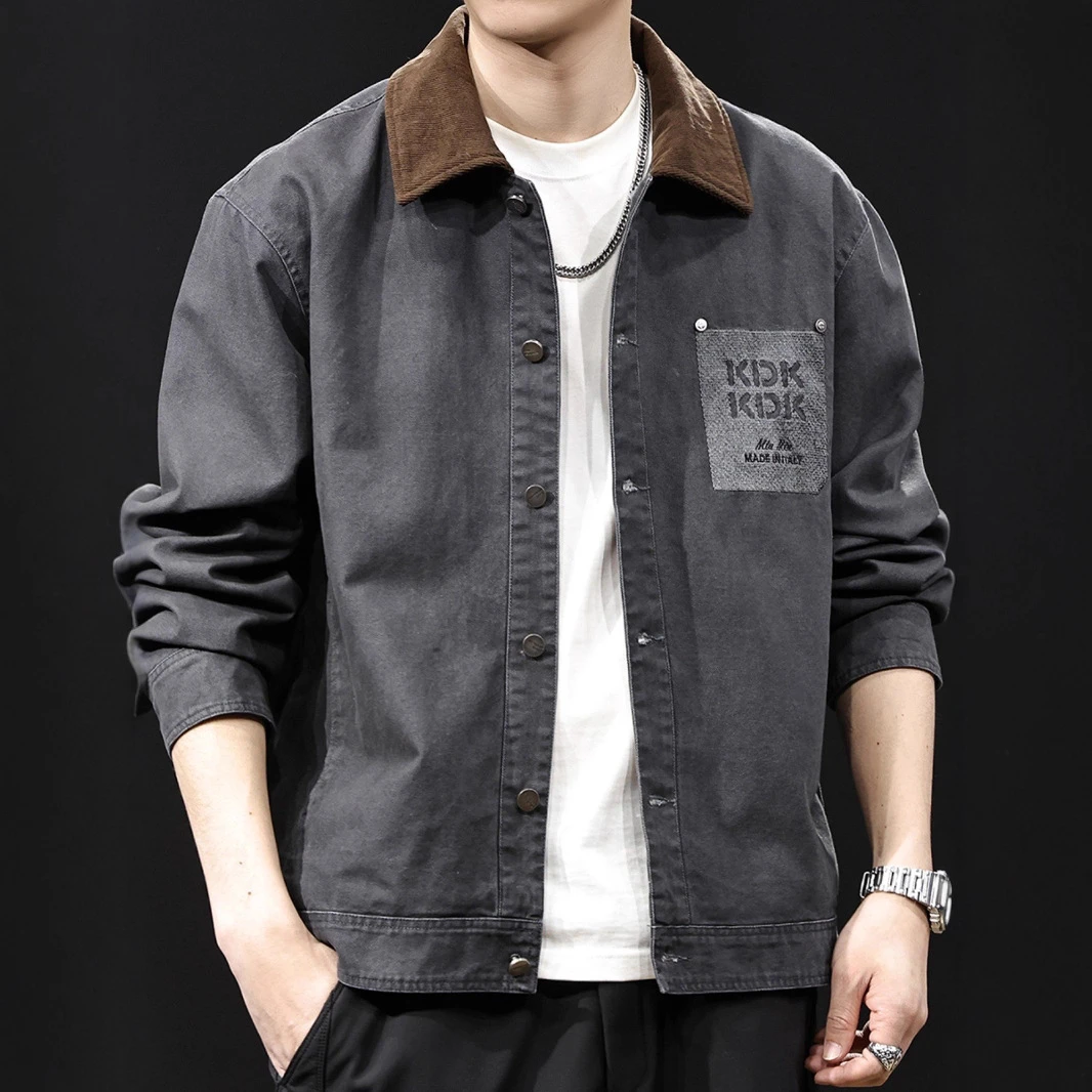 夹克美式外套秋季款新款大码宽松翻领高端休闲潮牌秋季男上衣男士