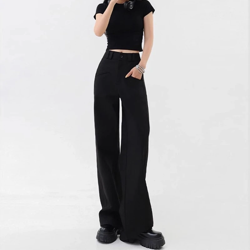 黑色加绒西装裤女秋冬大码胖mm宽松显瘦梨形身材直筒窄版休闲裤子