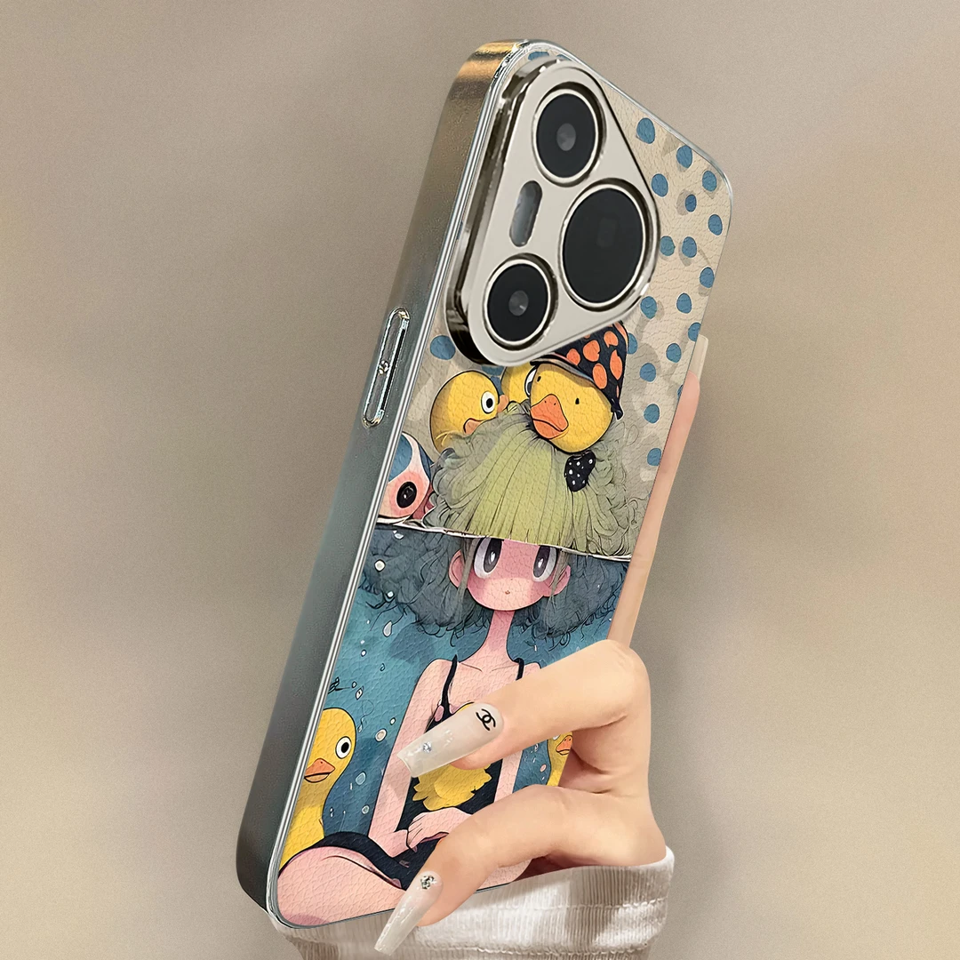 黄鸭女孩适用华为pura80手机壳mate70pro+全包防摔mt60带支架p50
