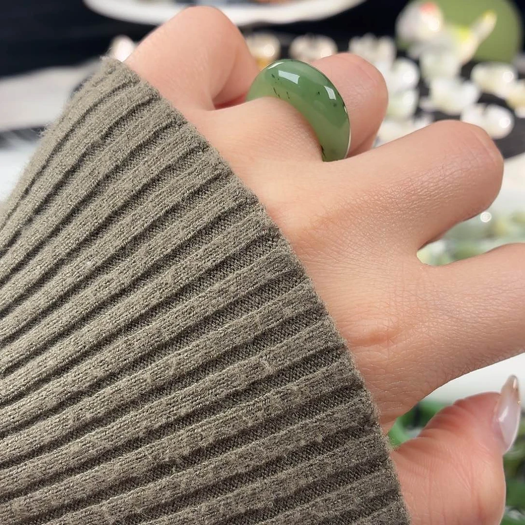 和田玉未镶嵌戒指S91猕猴桃馒头17.2