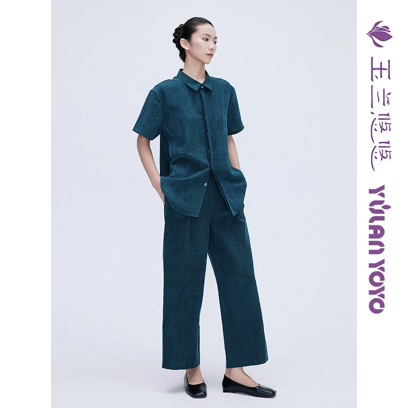 玉兰悠悠2025新款夏"雀翎莨影"休闲裤桑蚕丝显瘦高腰真丝阔腿裤女