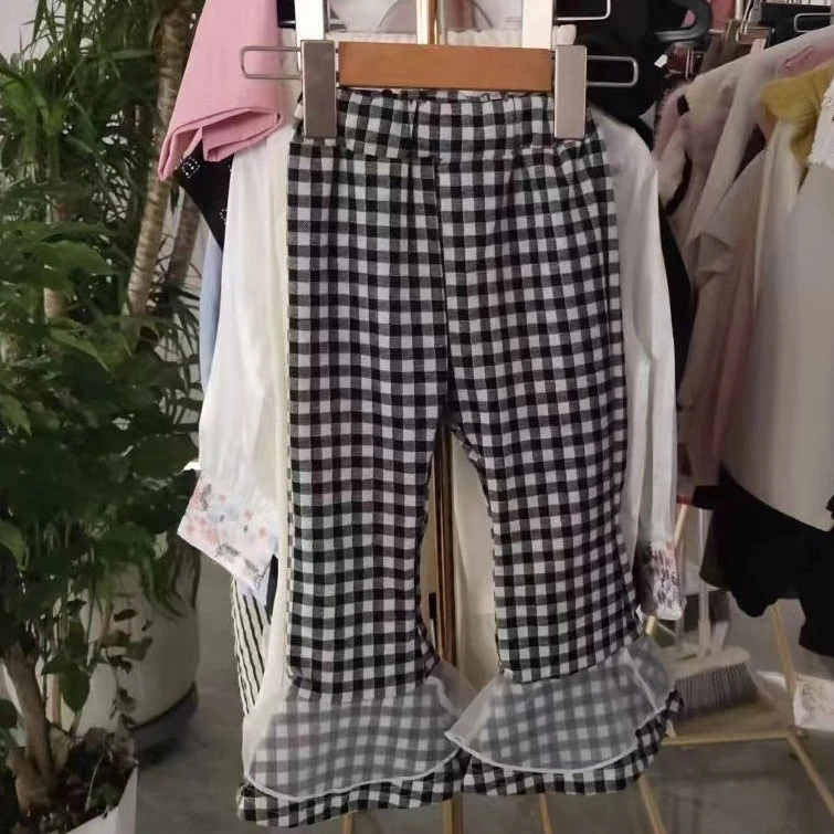 洋气女童百搭格子喇叭裤