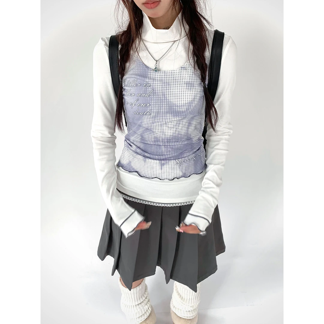 春日野too 积音假两件长袖T恤