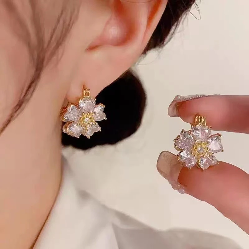 925银针双生花荷塘月色花朵双面佩戴甜美N0645
