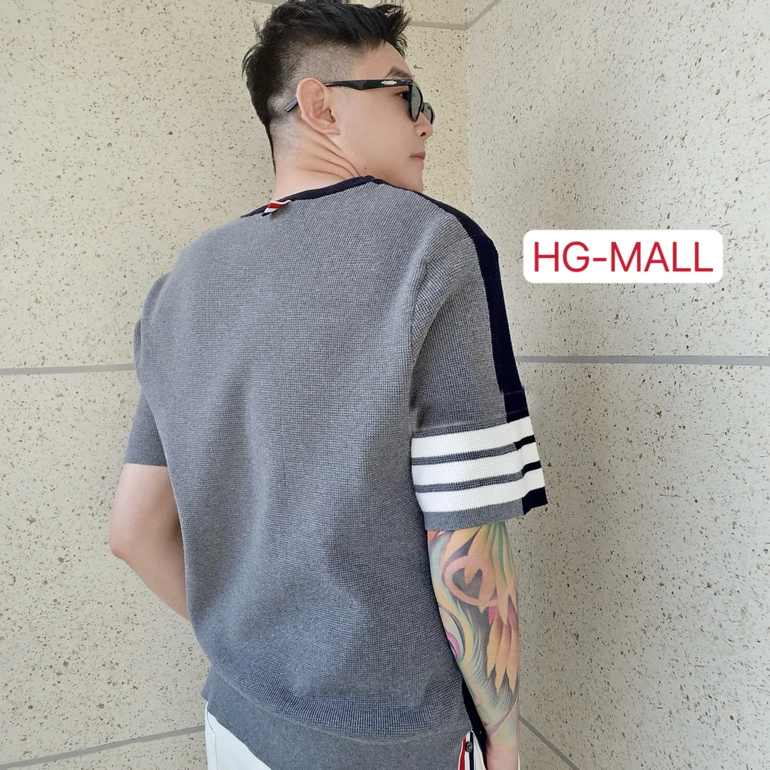 HG男士春夏新款华夫格2025圆领内搭短袖A888【红馆】针织衫条纹休闲