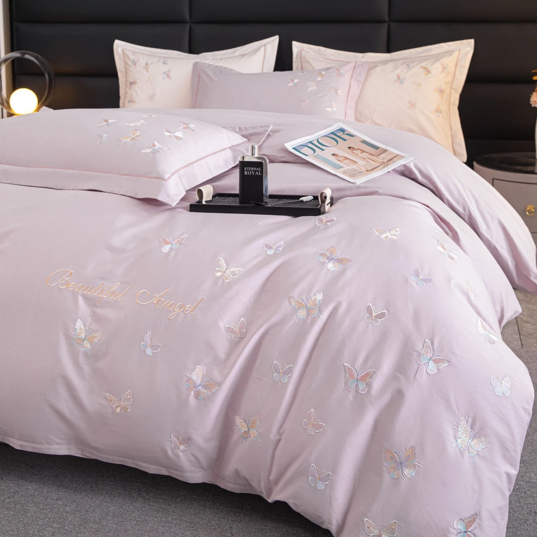 100纯棉高端纯棉刺绣定制亲肤四件套