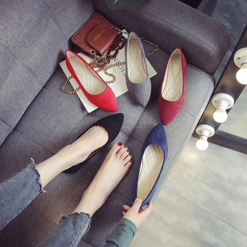 春新款单鞋女尖头低跟平底鞋舒适百搭工作鞋瓢鞋婚鞋大小码