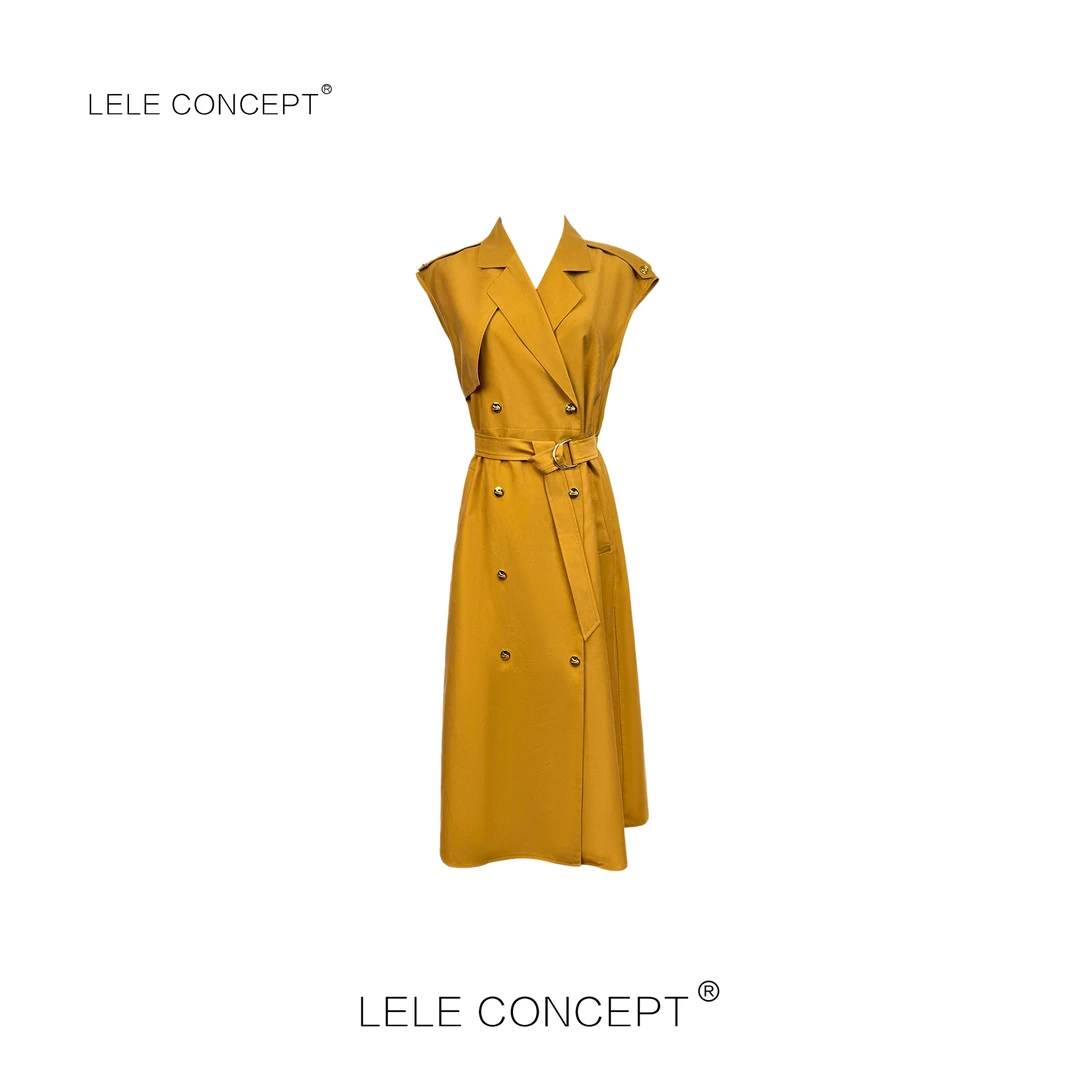 LELE CONCEPT丨都市时装气质显瘦无袖风衣裙Q0614