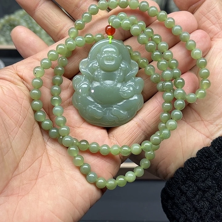 和田玉未镶嵌手链新疆和田玉且末蓝玉佛公吊坠