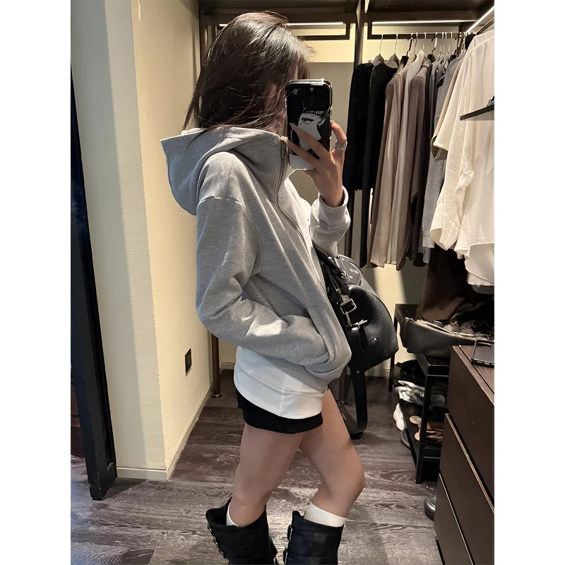 番茄妹妹Tomatosister 黑色连帽卫衣女初秋修身外套上衣