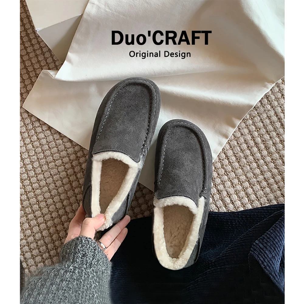 增高4CM~厚底加绒毛毛鞋女秋冬外穿一脚蹬豆豆乐福棉鞋保暖勃肯鞋