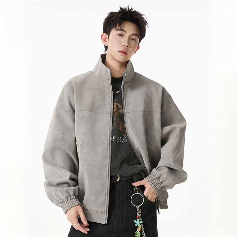 美式立领pu皮夹克外套男款2025春秋季新款潮牌宽松高级感痞帅上衣