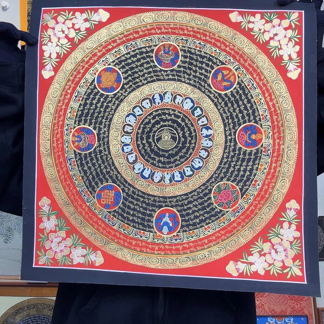 卷轴画纯手绘唐卡六字真言50厘米左右