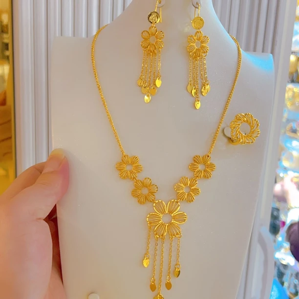 铜合金项链 363时尚爆款白搭时尚金色铜合金手工精美三件套