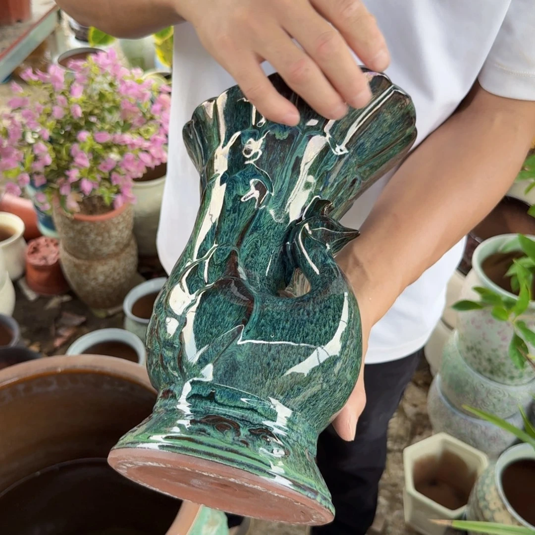 紫砂花盆孔雀蓝一个一个