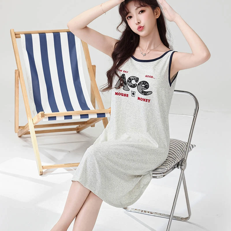 纯棉睡裙女春夏季2025新款休闲家居服柔软舒适透简约大方+胸垫