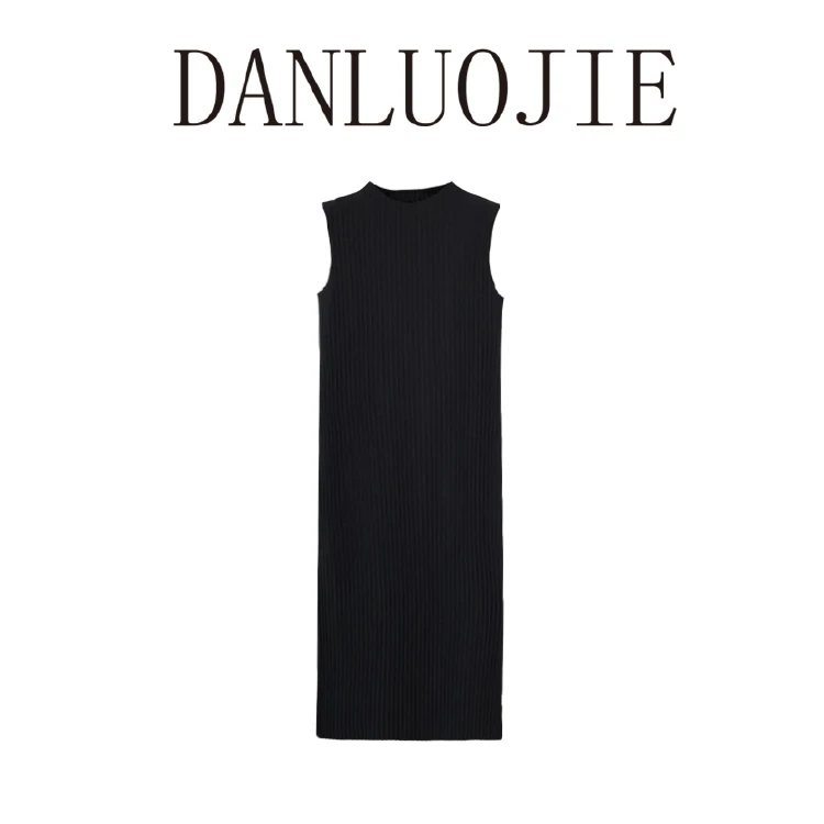 丹珞婕 微醺百利甜 百搭无袖连衣裙 高温压褶工艺三宅风显瘦 女士