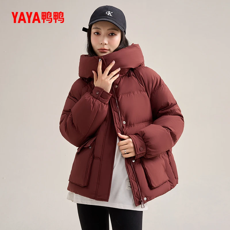 YAYA/鸭鸭羽绒服女短款百搭可拆帽加厚鸭绒保暖外套YYE4B600805H