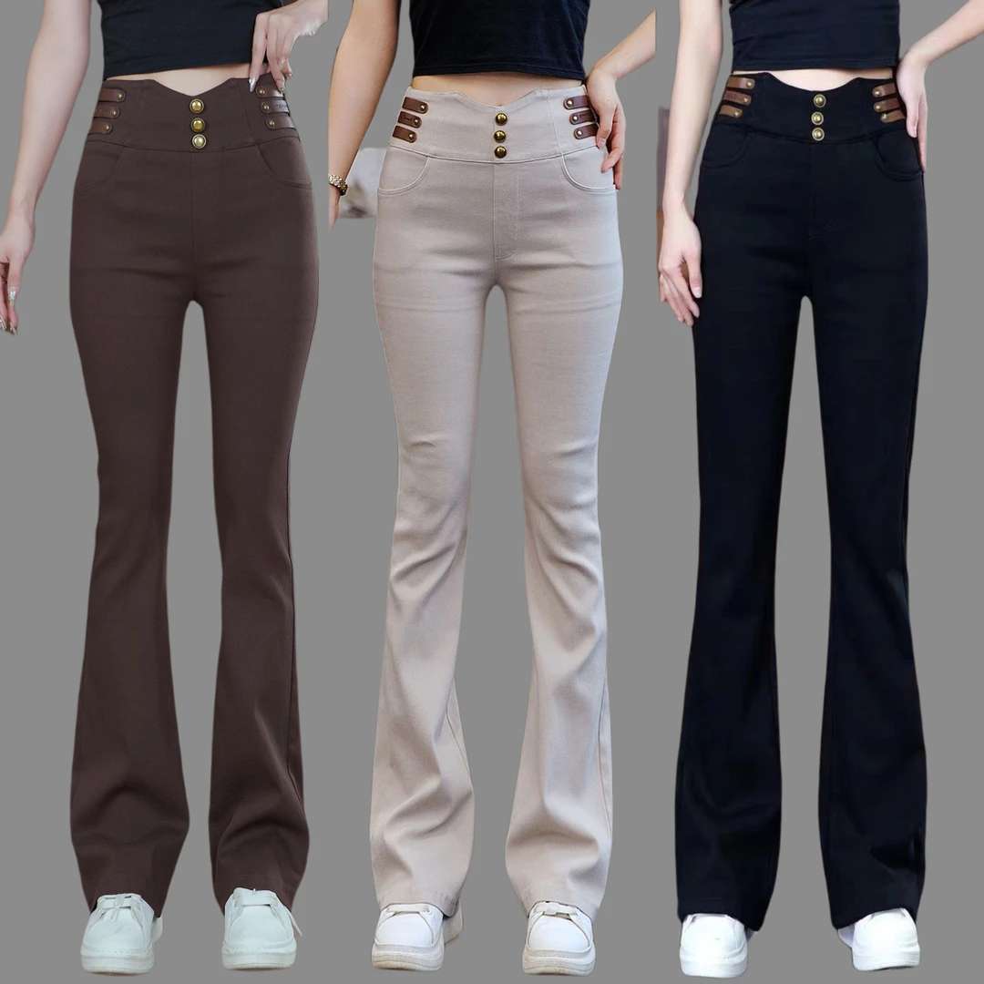 秋季新款 微喇叭长裤女休闲百搭高腰弹力修身显瘦时尚马蹄裤