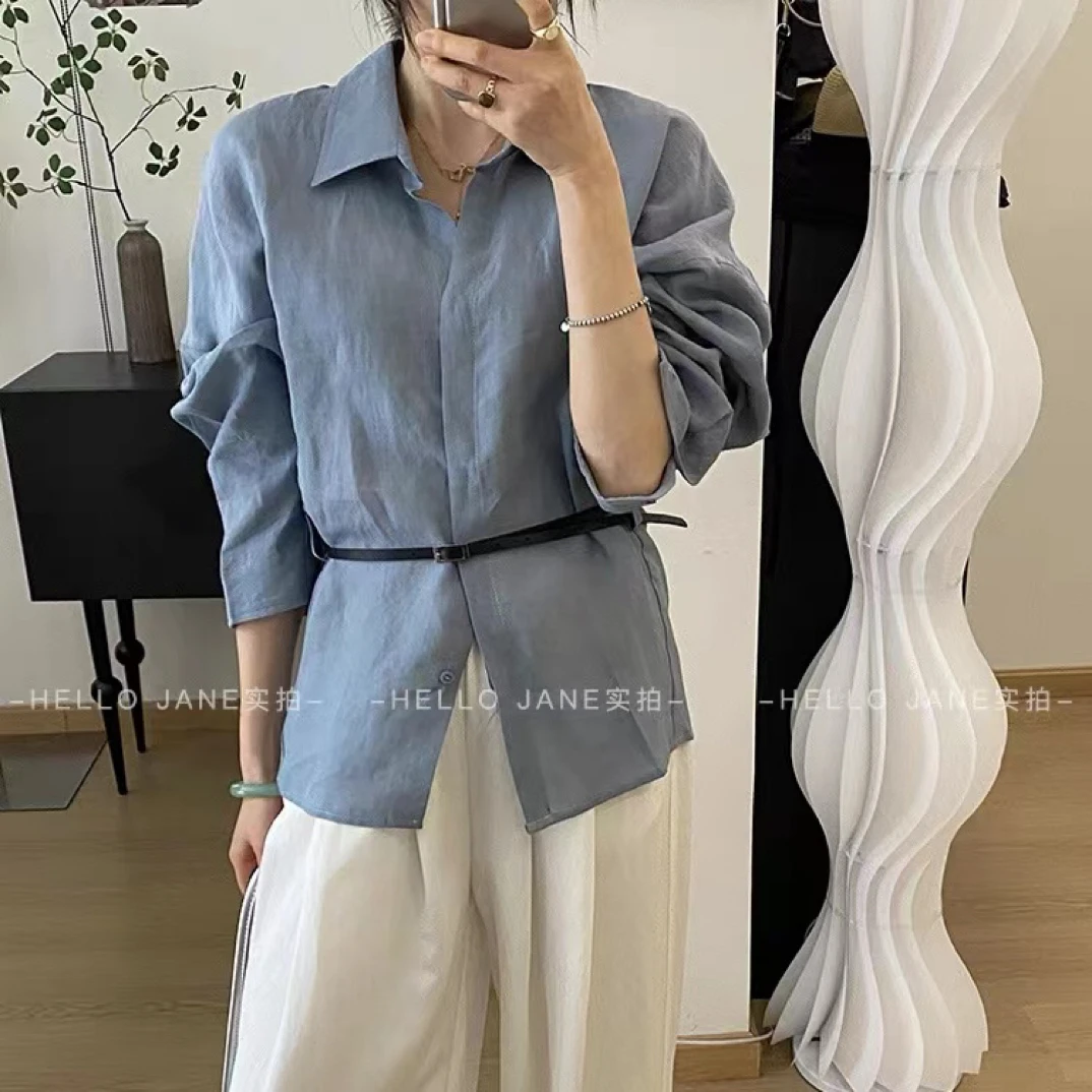 88032 新款腰部系绳亚麻衬衫时尚百搭