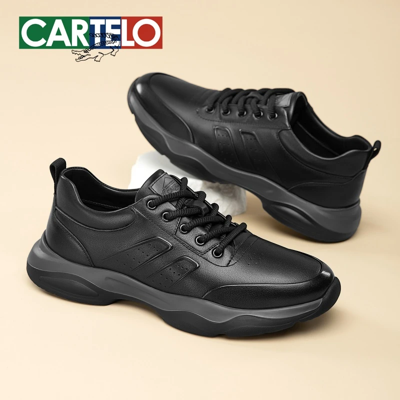 卡帝乐鳄鱼透气鞋子黑色宽脚男皮鞋防水休闲皮鞋软底轻质运动鞋