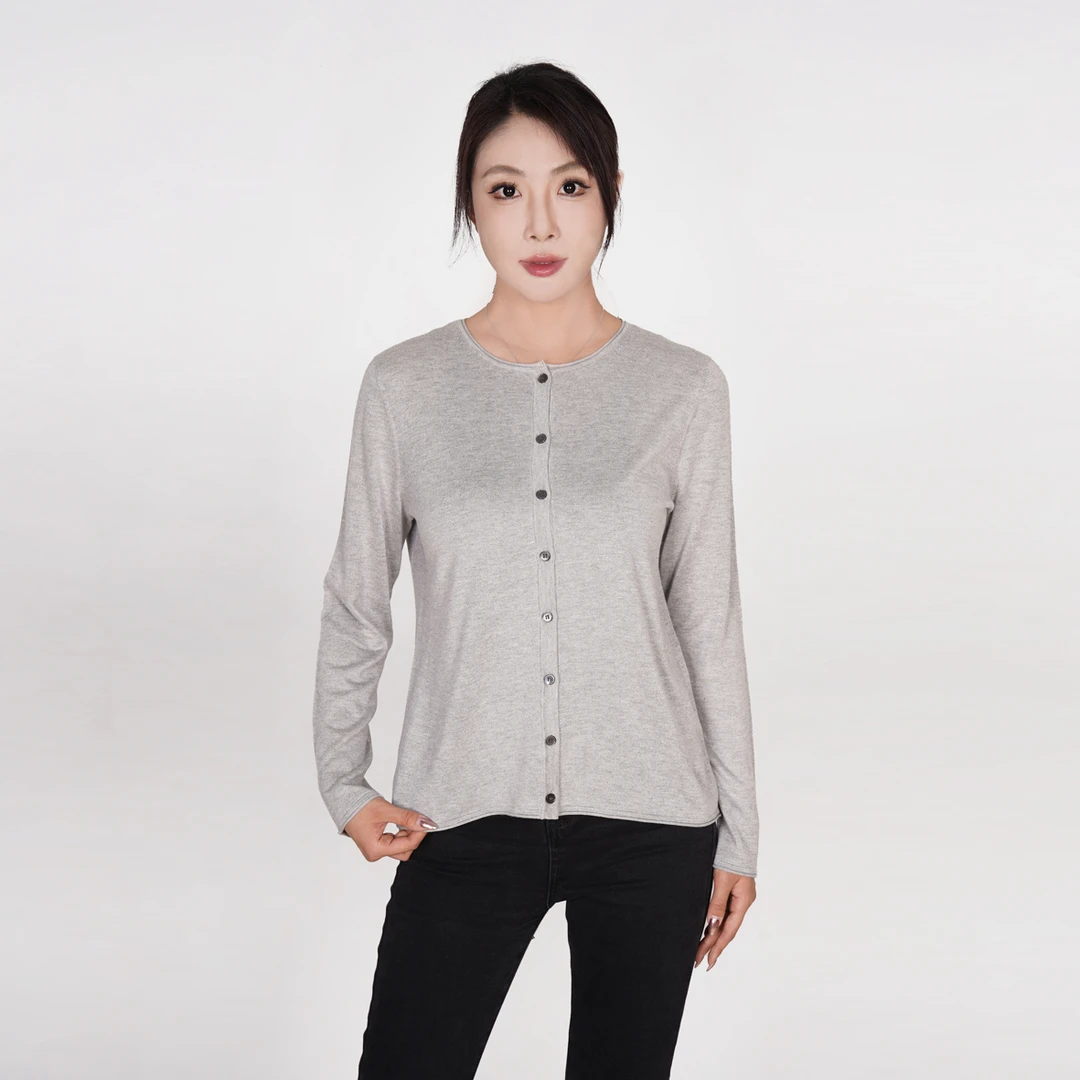 TALMUS/塔拉牧丝舒适软糯保暖精纺丝绒时尚优雅百搭圆领女士开衫