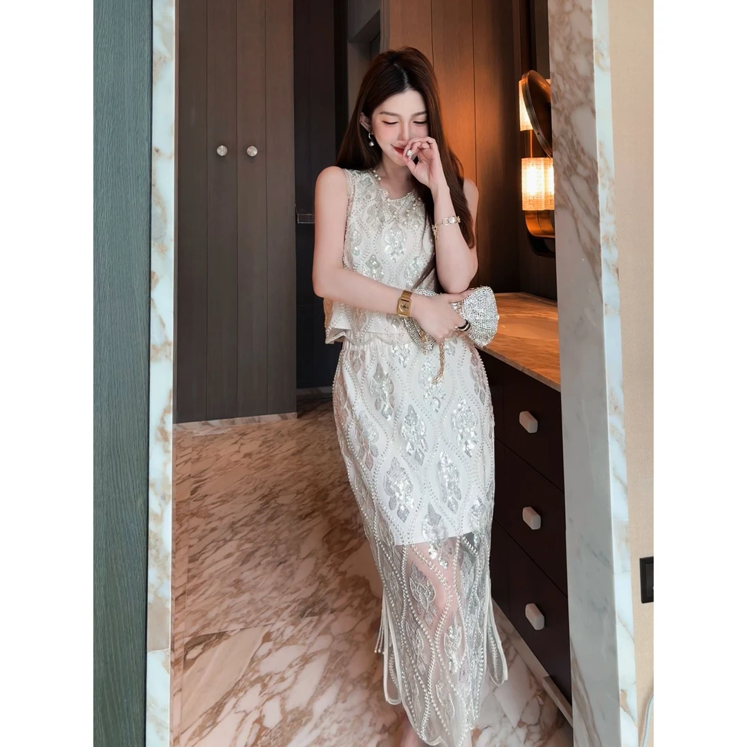 GUIDI GUDI【棱镜之光】女人味闪闪背心半裙套装/黄加蓝