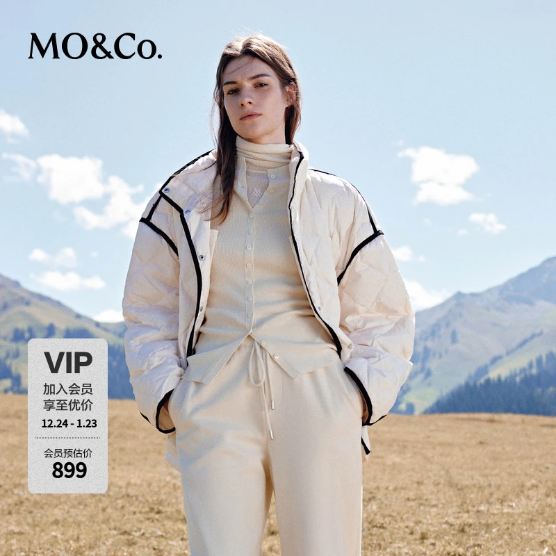 MOCO撞色边菱格纹四口袋高领鸭绒羽绒服MBD3EINT13