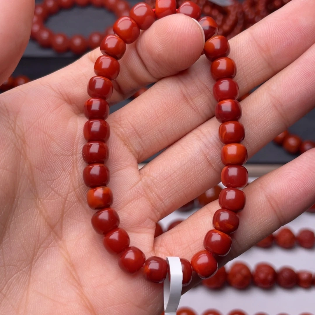 南红玛瑙未镶嵌手串H7.5mm（全原矿）满肉牛血红老型手串
