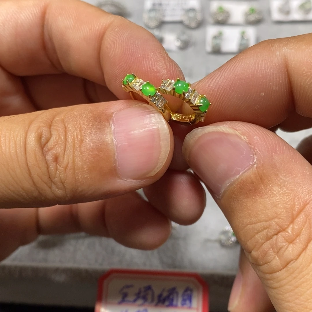 翡翠银S925镶嵌耳饰耳包