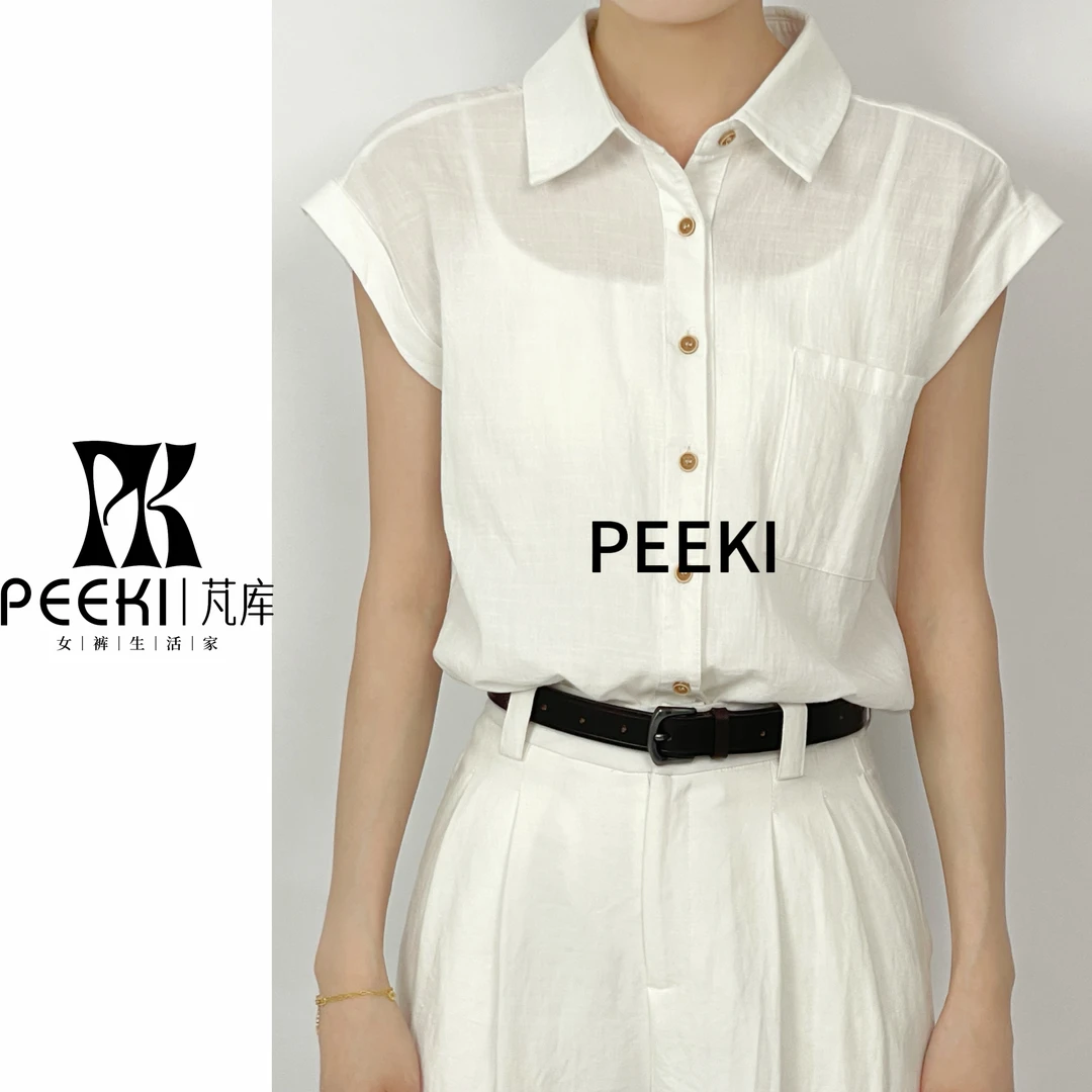 芃库2025新款法式白色短袖衬衫女夏设计感短款上衣7075