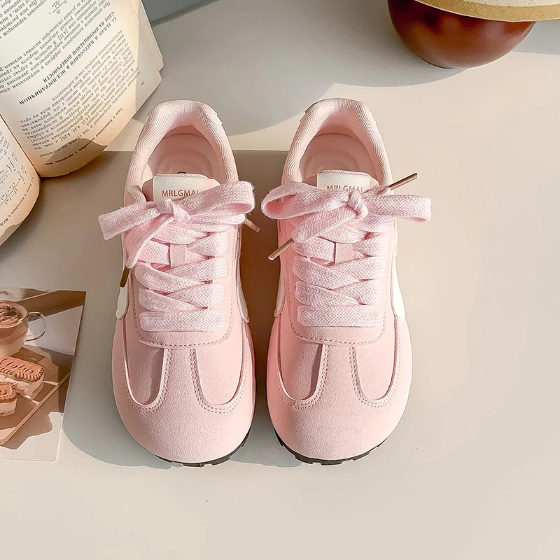 中学生休闲丑萌百搭德训鞋运动板鞋粉色春夏款阿甘鞋鞋女孩小白鞋