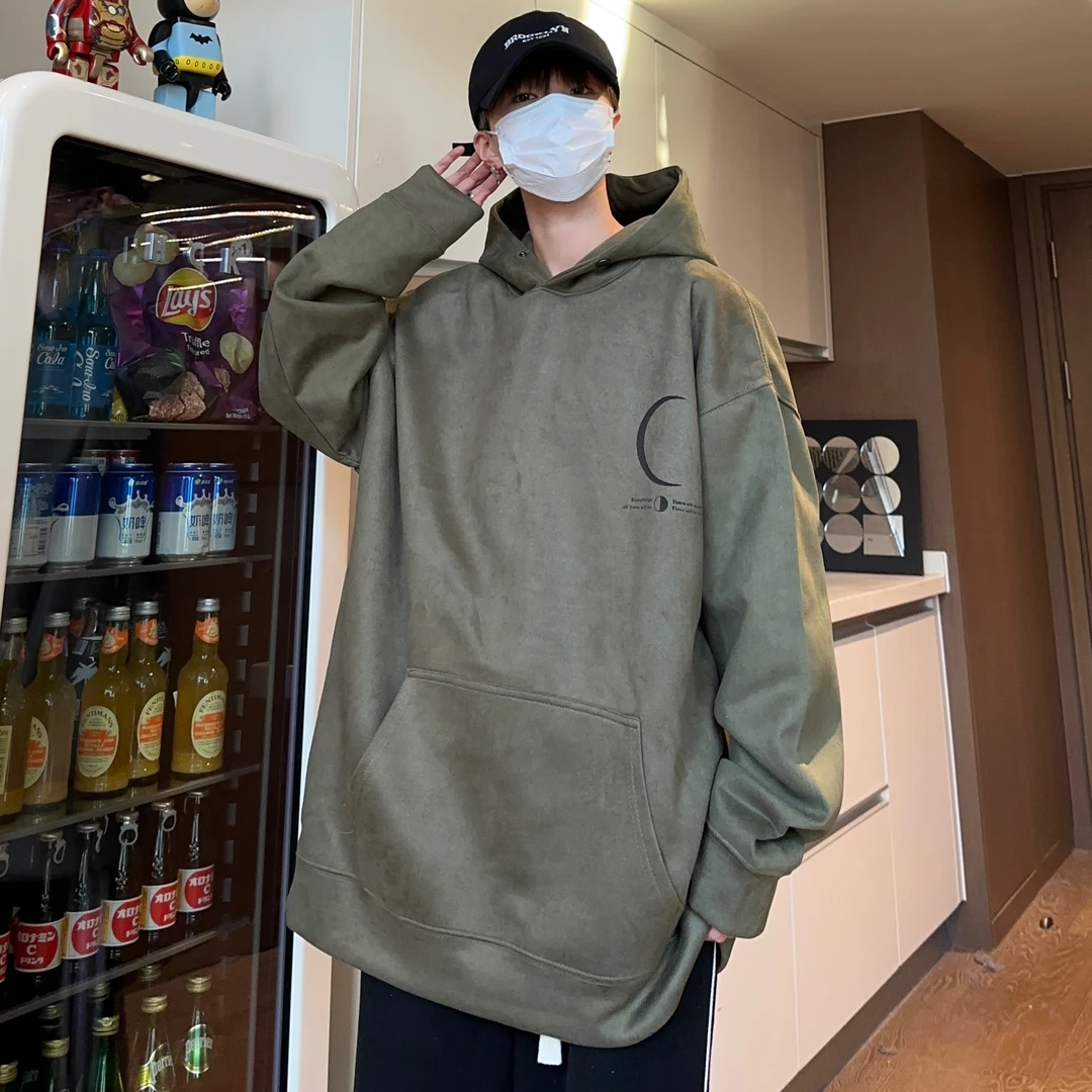 ASKISR美式复古高街连帽卫衣宽松情侣男女外套潮流仿鹿皮绒上衣