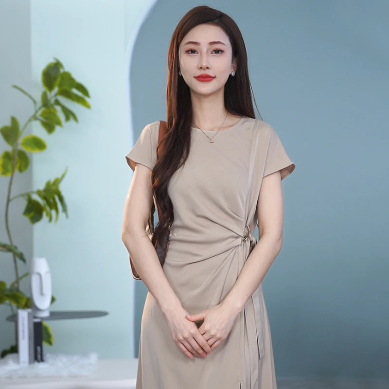 【珊珊专属】简约气质时尚裙子夏季优雅褶皱直身连衣裙MC534106176