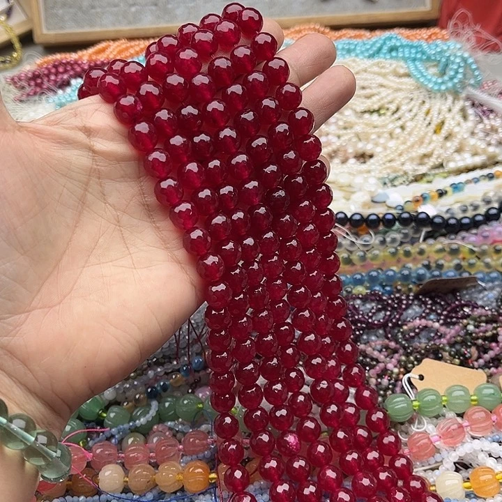 玛瑙/玉髓珠宝半成品未镶嵌一条10mm红宝刻面