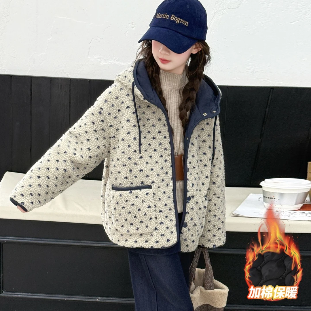 女童加厚外套2025秋冬新款儿童冬装洋气大童夹棉韩系羊羔毛上衣潮