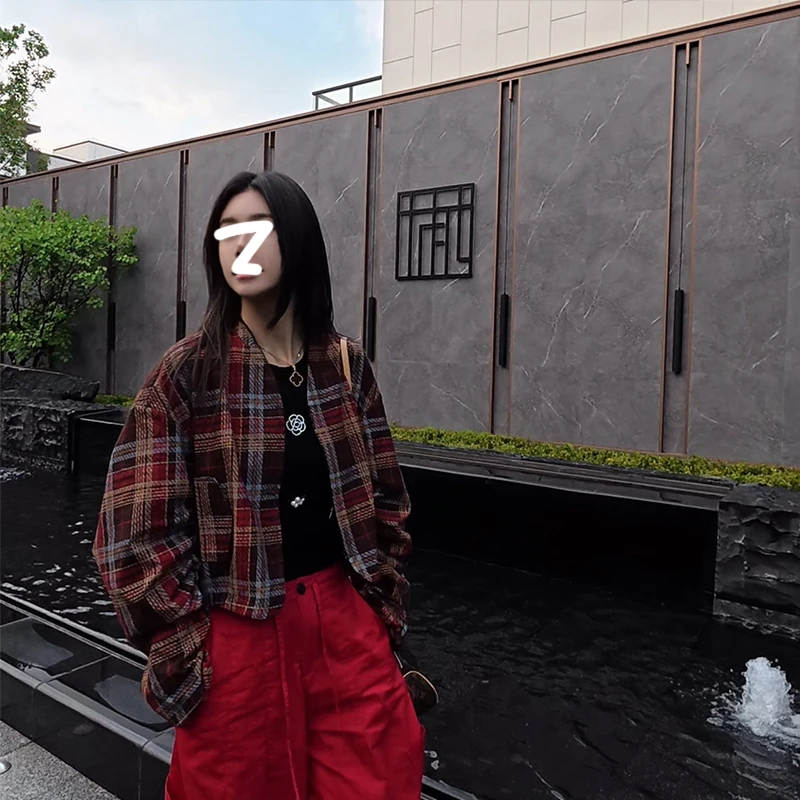 早秋穿搭美式复古格子短款外套女2025新款春秋季小个子夹克上衣潮