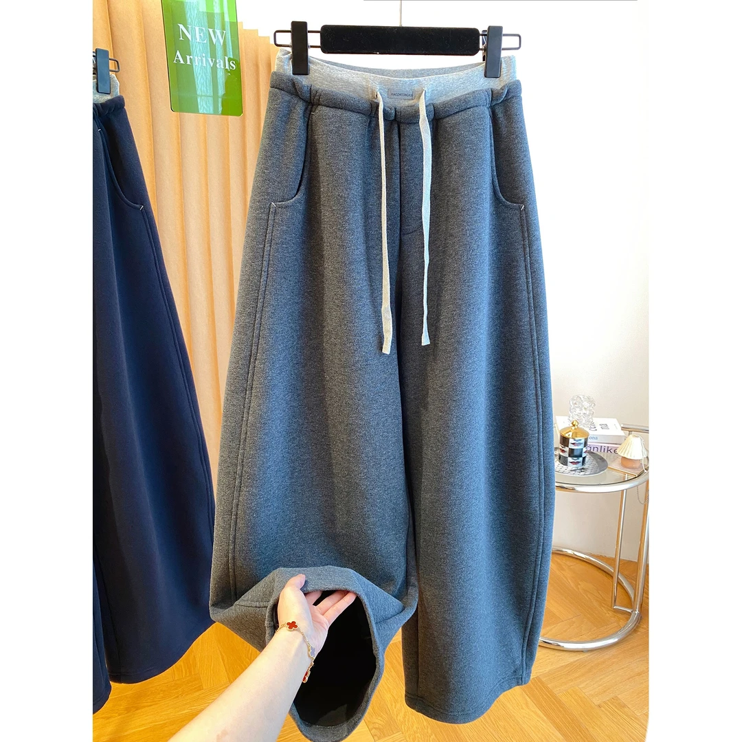 大码女装胖mm240斤超好看加厚加绒卫裤宽松休闲百搭弯刀裤香蕉裤