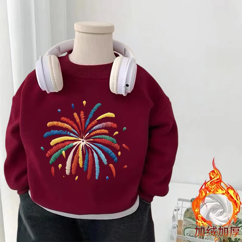 2025新款酒红色儿童圆领卫衣洋气外穿春秋冬宝宝打底衫喜气童装