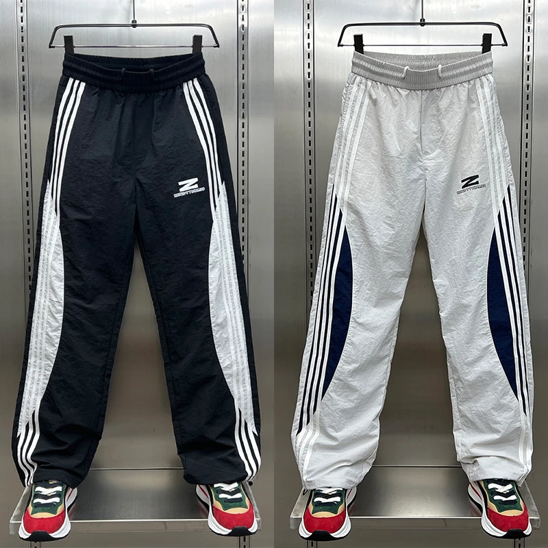 2024秋季新款潮牌拼色休闲裤男士宽松直筒抽绳运动裤百搭阔腿裤男