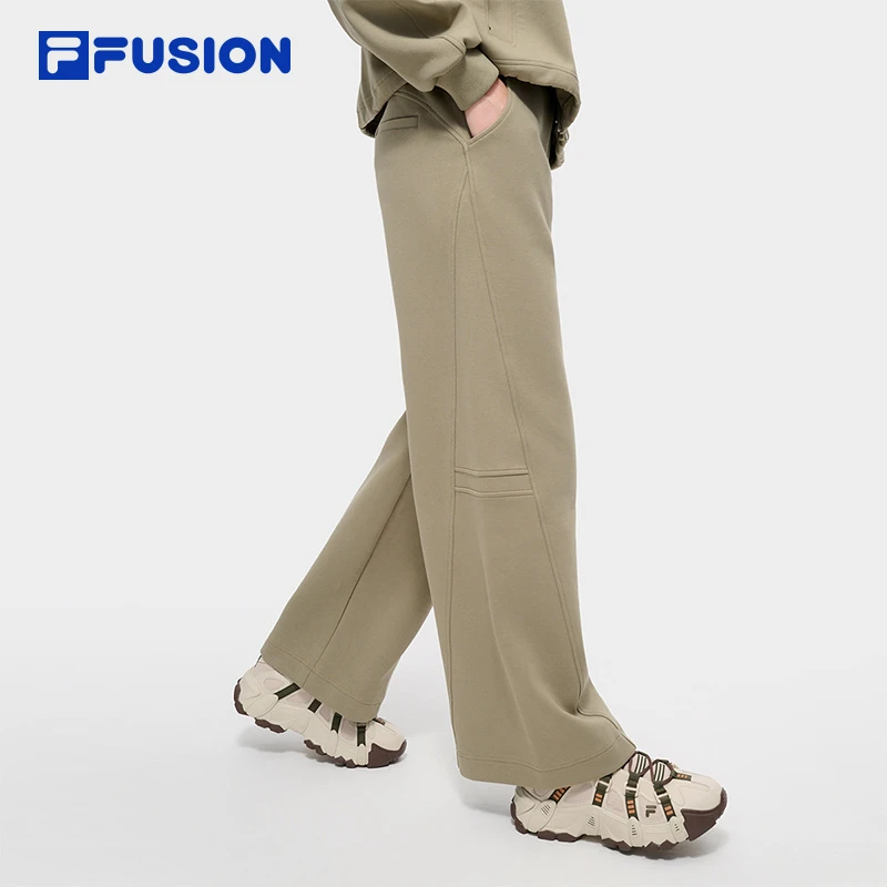Fila/斐乐FUSION斐乐潮牌针织长裤女冬新款休闲阔腿裤T11W445603