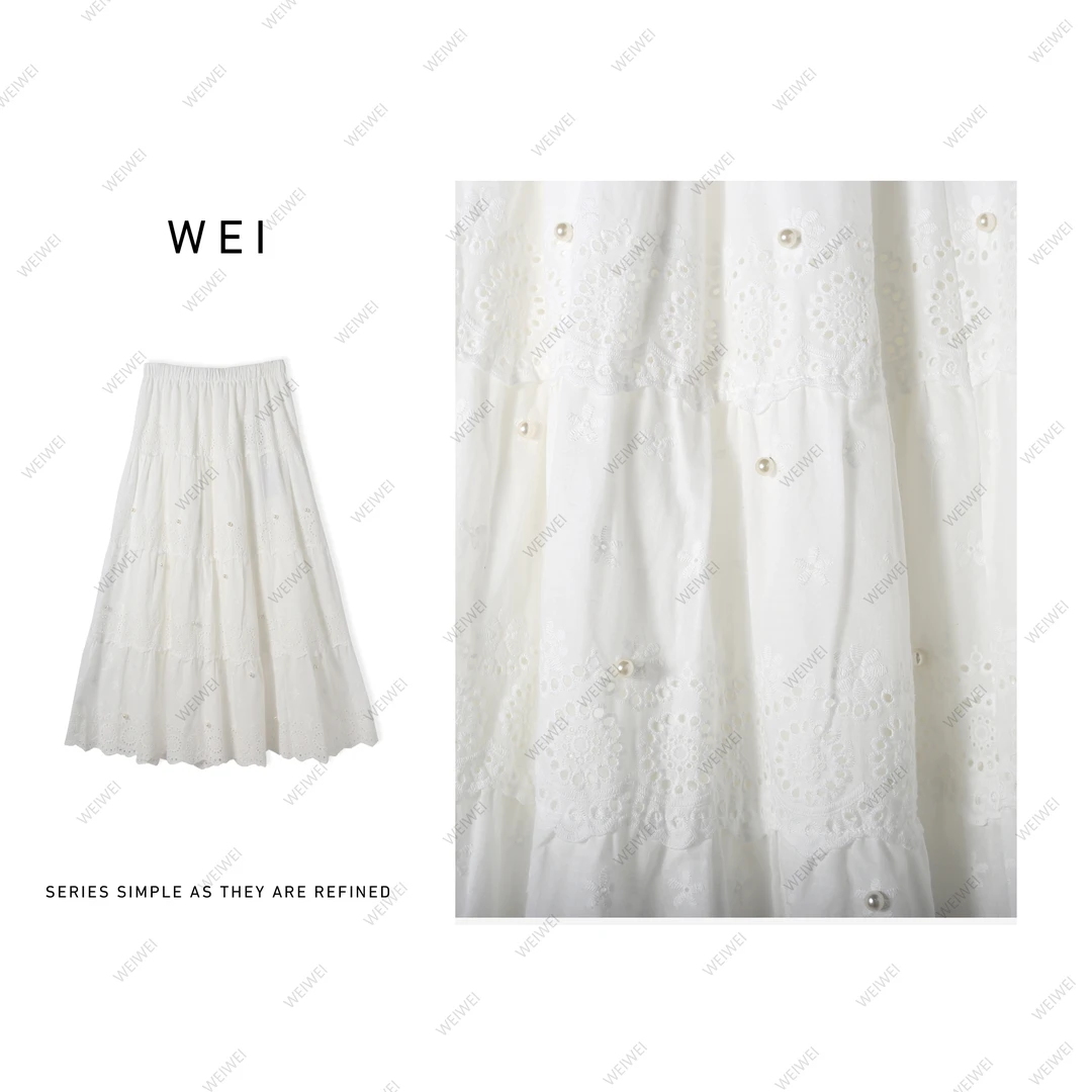 WEI【蛋糕裙】风景木耳轻职风高腰白色绣花气质夏季半身裙CW25CQ157