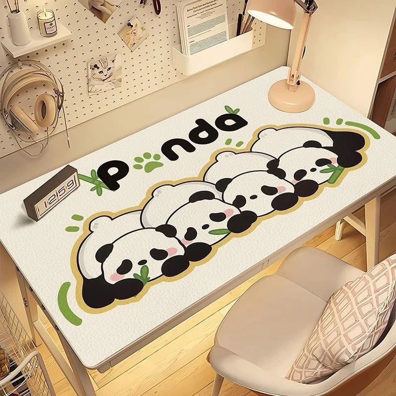 简约可爱熊猫皮革桌垫卡通书桌学生学习垫子写字台环保护眼易洁垫
