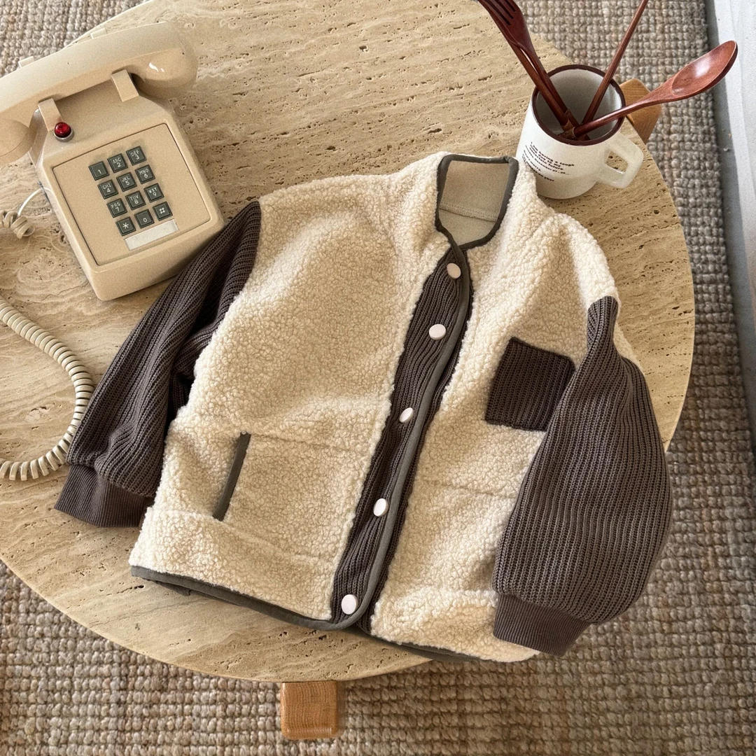 【春款现货】韩版儿童编织拼接撞色外套