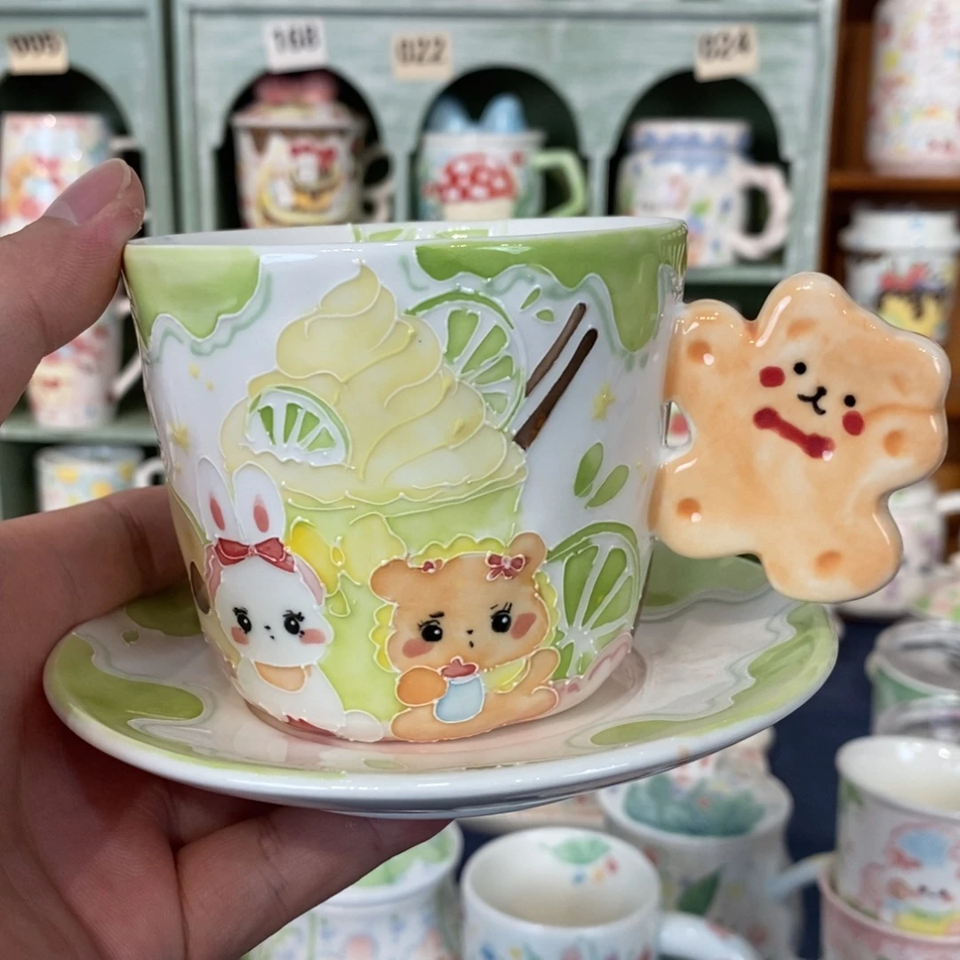 瓷片柠檬兔熊咖啡杯